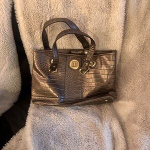 Liz Claiborne Metallic Brown Croc-Embossed Satchel